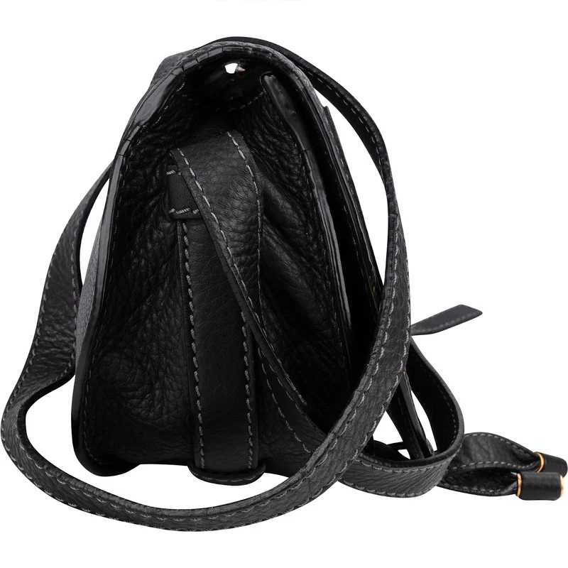 Chloé Black Grained Leather Marcie Small Saddle Crossbody Bag