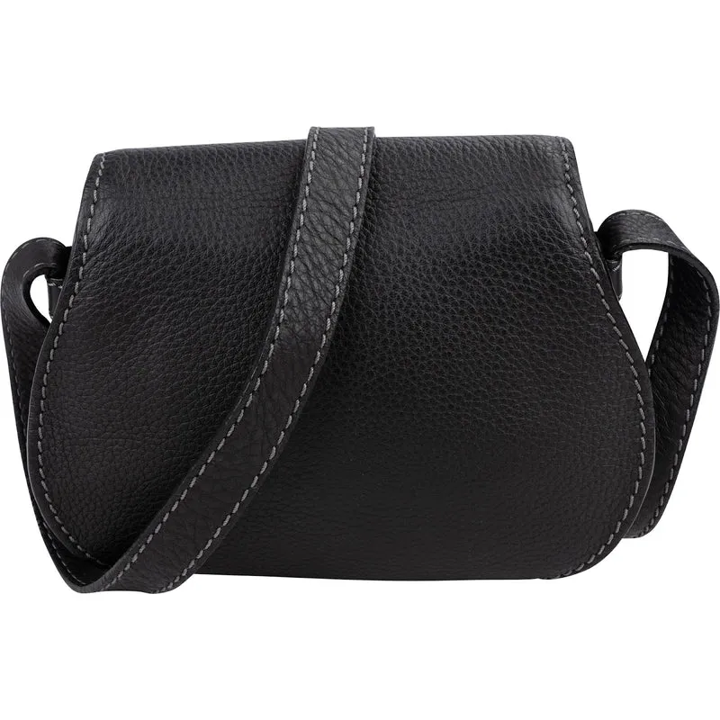 Chloé Black Grained Leather Marcie Small Saddle Crossbody Bag