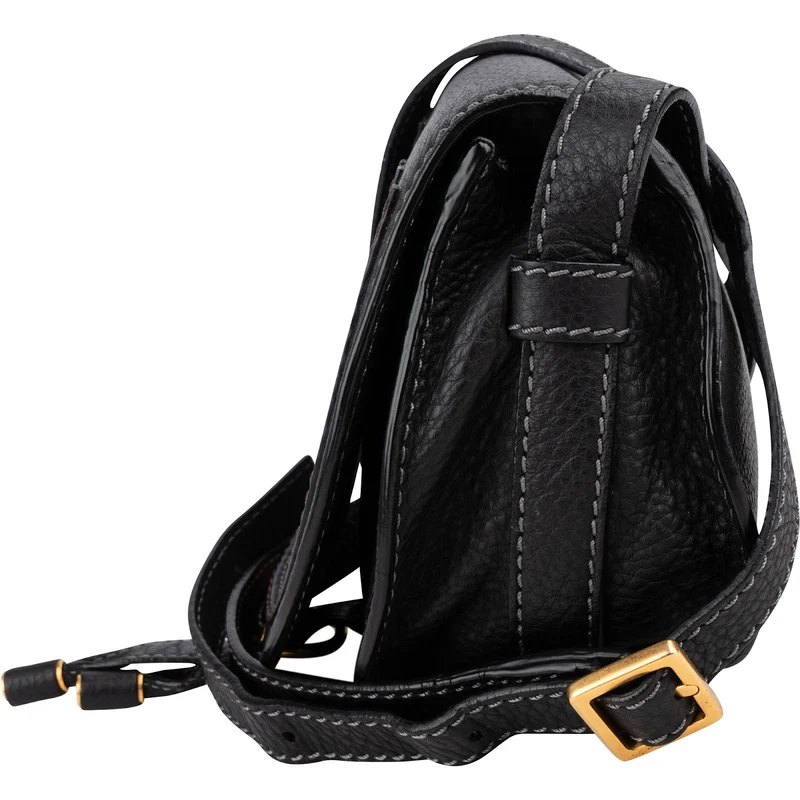 Chloé Black Grained Leather Marcie Small Saddle Crossbody Bag