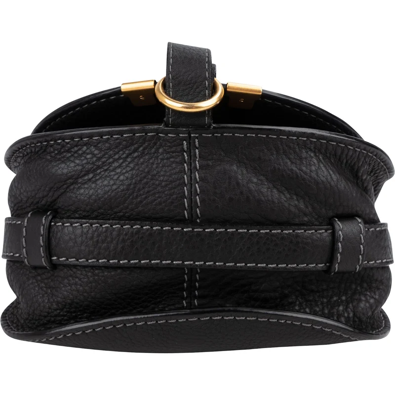 Chloé Black Grained Leather Marcie Small Saddle Crossbody Bag