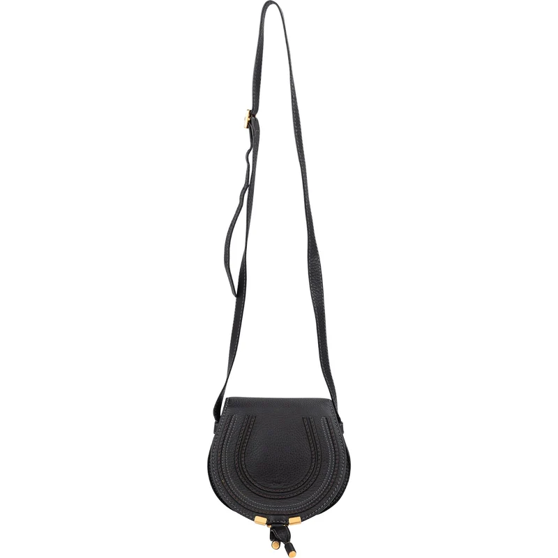 Chloé Black Grained Leather Marcie Small Saddle Crossbody Bag