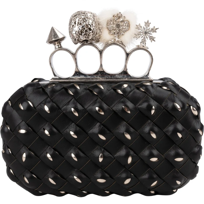Alexander McQueen Woven Leather Knuckle Duster Small Clutch