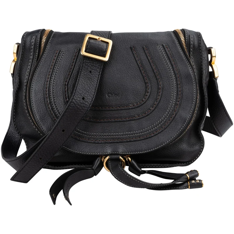 Chloé Black Leather Marcie Saddle Zip Crossbody Bag