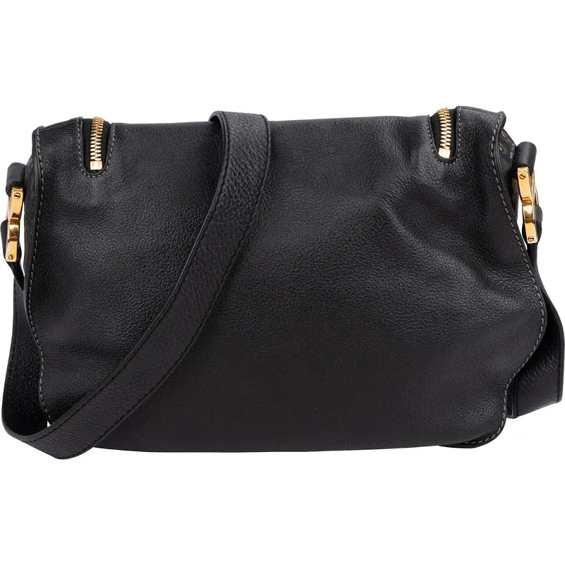 Chloé Black Leather Marcie Saddle Zip Crossbody Bag