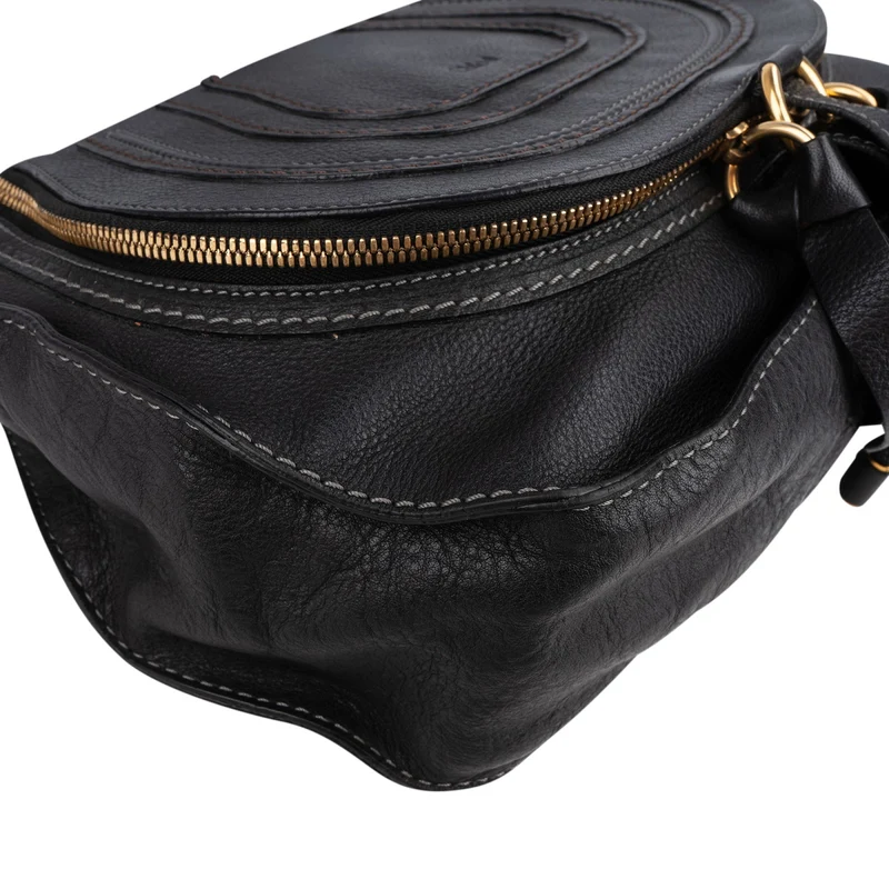 Chloé Black Leather Marcie Saddle Zip Crossbody Bag