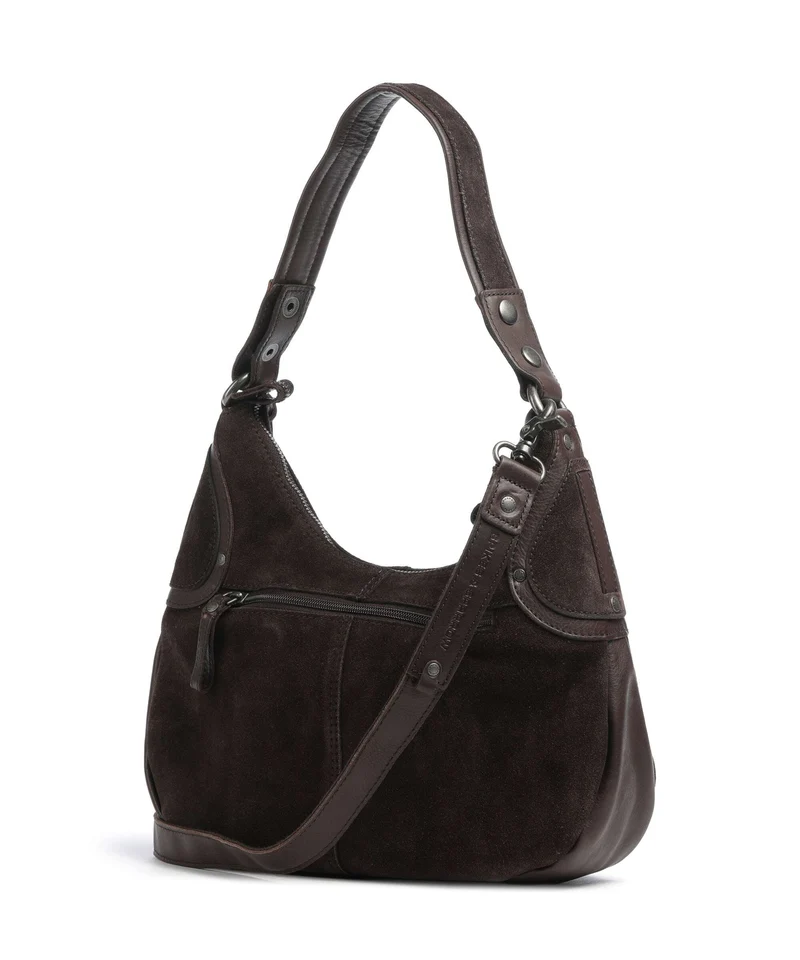 Spikes & Sparrow Suede Mix Anne-Lou Beuteltasche dark brown