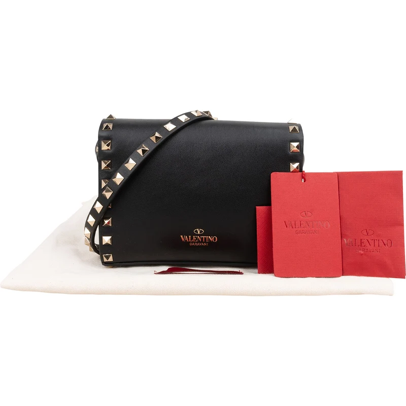Valentino Garavani Black Leather Rockstud Flap Crossbody Bag