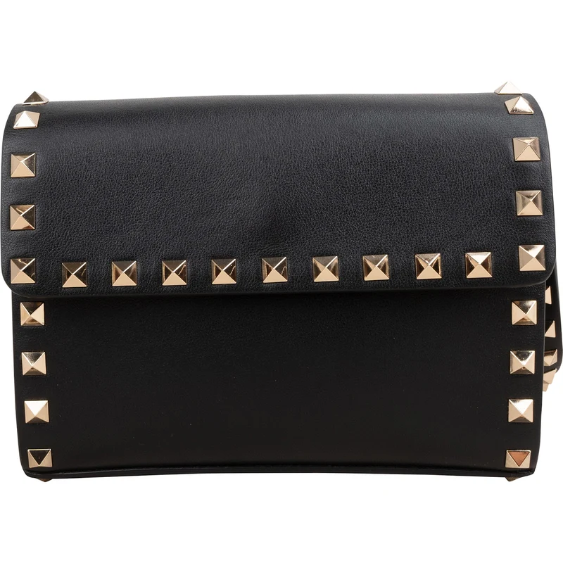 Valentino Garavani Black Leather Rockstud Flap Crossbody Bag