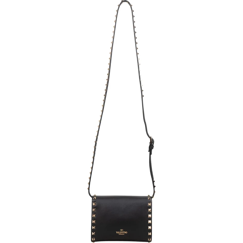 Valentino Garavani Black Leather Rockstud Flap Crossbody Bag