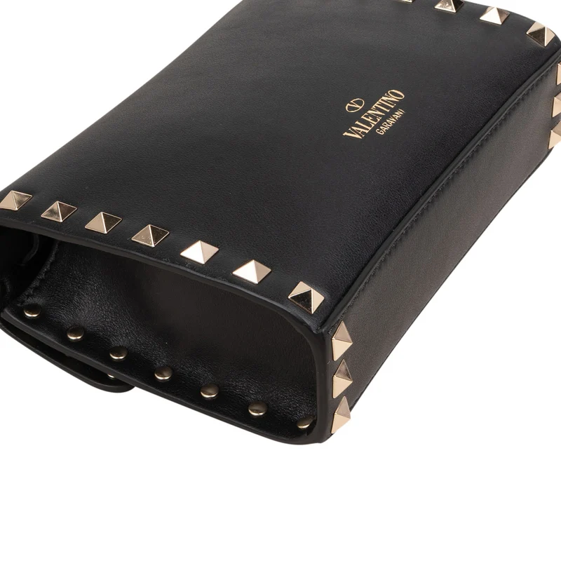Valentino Garavani Black Leather Rockstud Flap Crossbody Bag