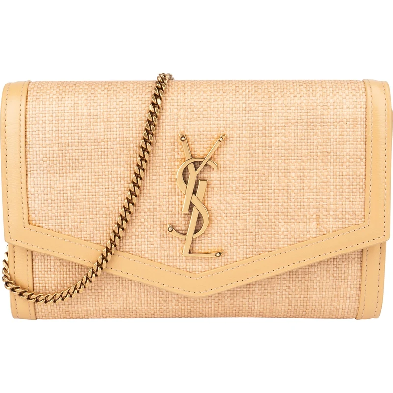 Yves Saint Laurent Raffia & Leather Uptown Wallet On Chain Crossbody Bag
