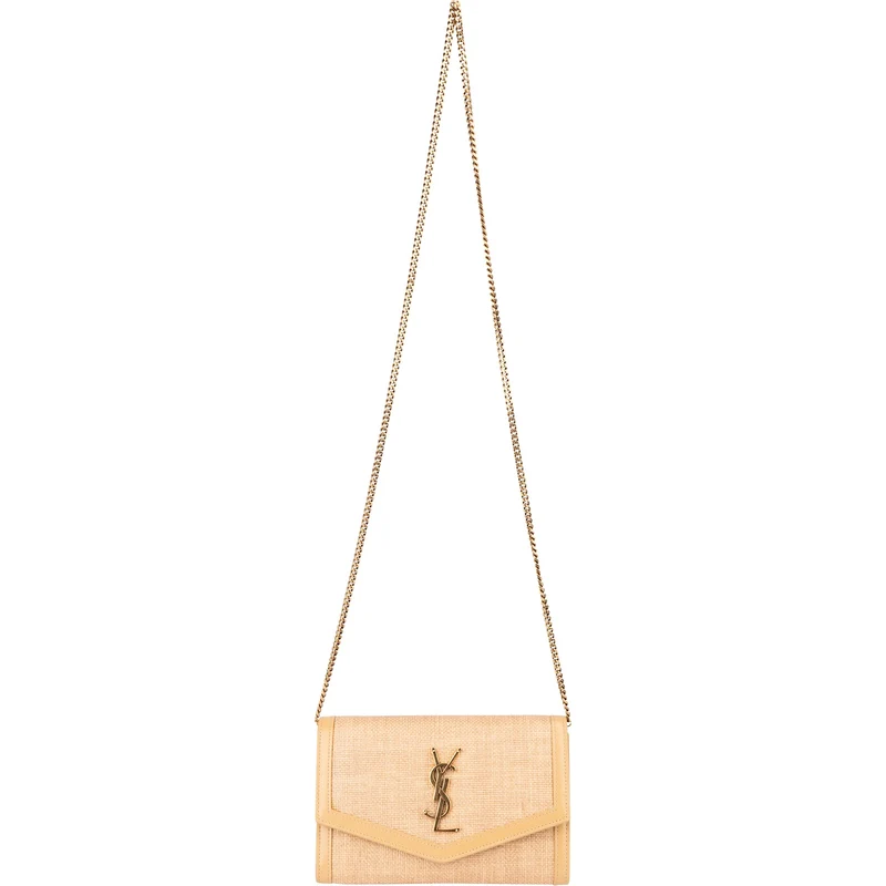 Yves Saint Laurent Raffia & Leather Uptown Wallet On Chain Crossbody Bag