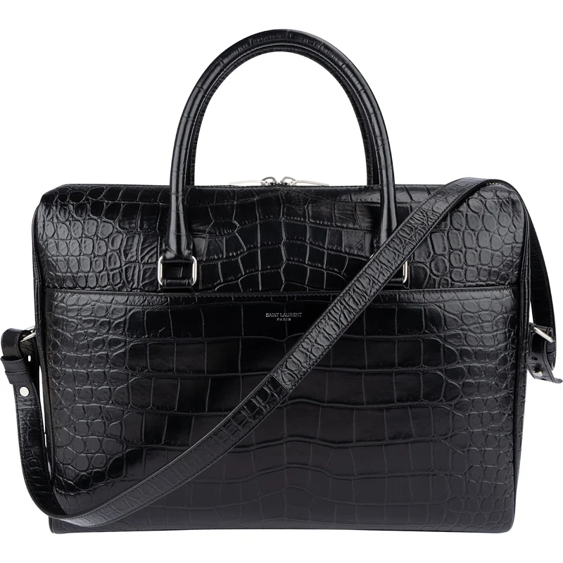Yves Saint Laurent Croc-Embossed Leather Avec Briefcase Shoulder Handbag