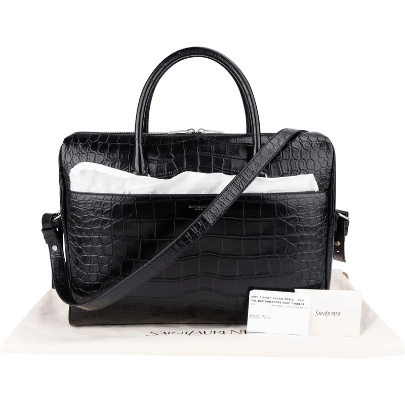 Yves Saint Laurent Croc-Embossed Leather Avec Briefcase Shoulder Handbag