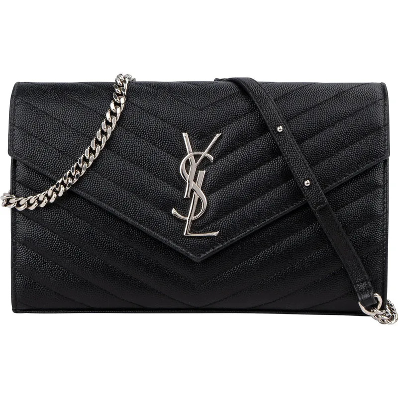 Yves Saint Laurent Grain de Poudre Quilted Leather Wallet On Chain Crossbody Bag