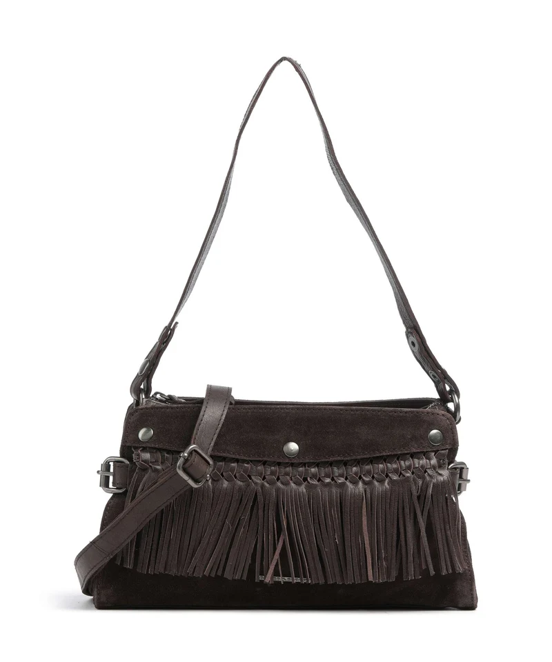 Spikes & Sparrow Suede Mix Madelon Schultertasche dark brown
