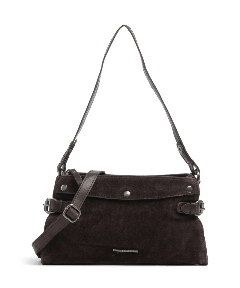 Spikes & Sparrow Suede Mix Madelon Schultertasche dark brown