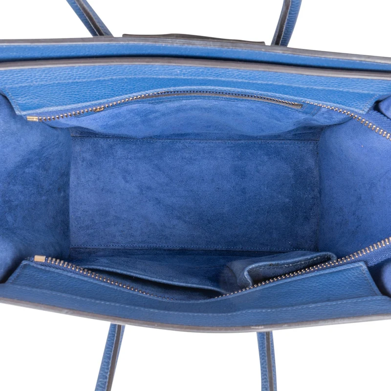 Céline Blue Drummed Calfskin Micro Luggage Handbag