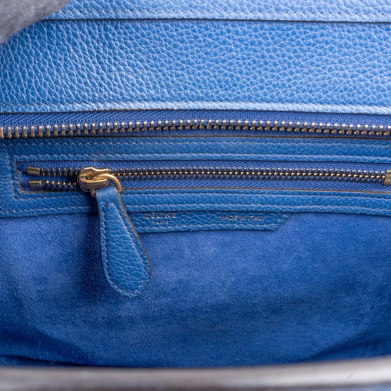 Céline Blue Drummed Calfskin Micro Luggage Handbag