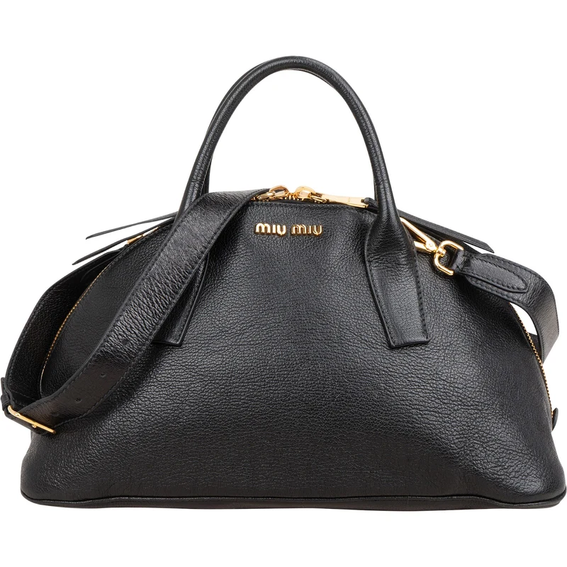 Miu Miu Black Madras Leather Dome Satchel Handbag