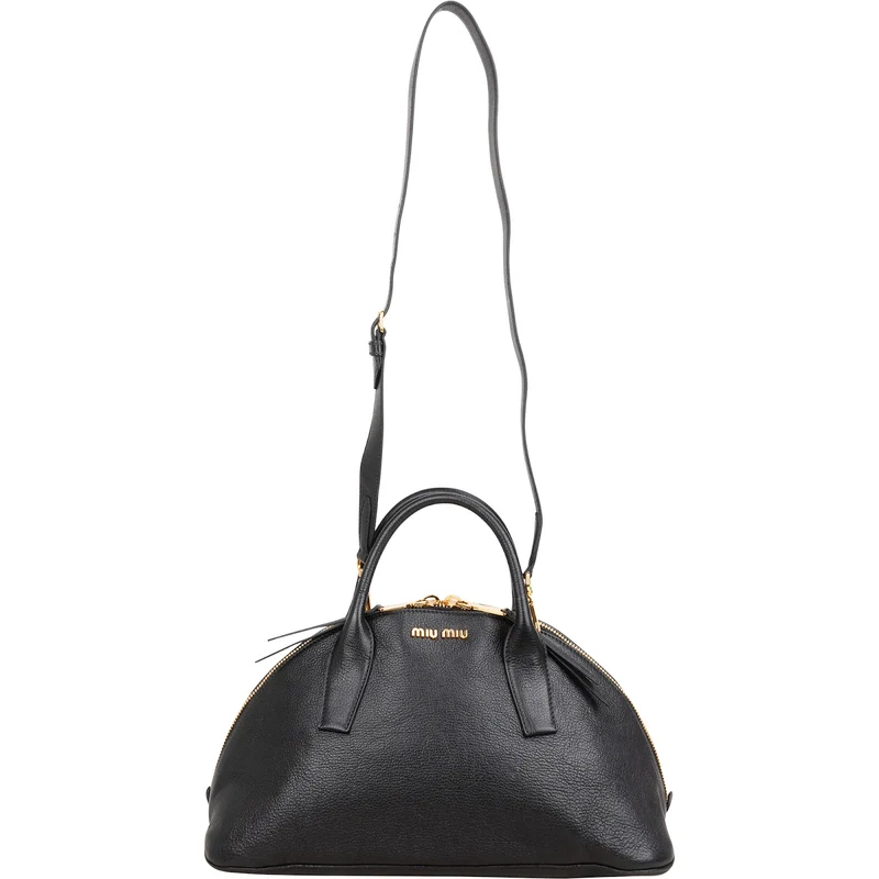 Miu Miu Black Madras Leather Dome Satchel Handbag
