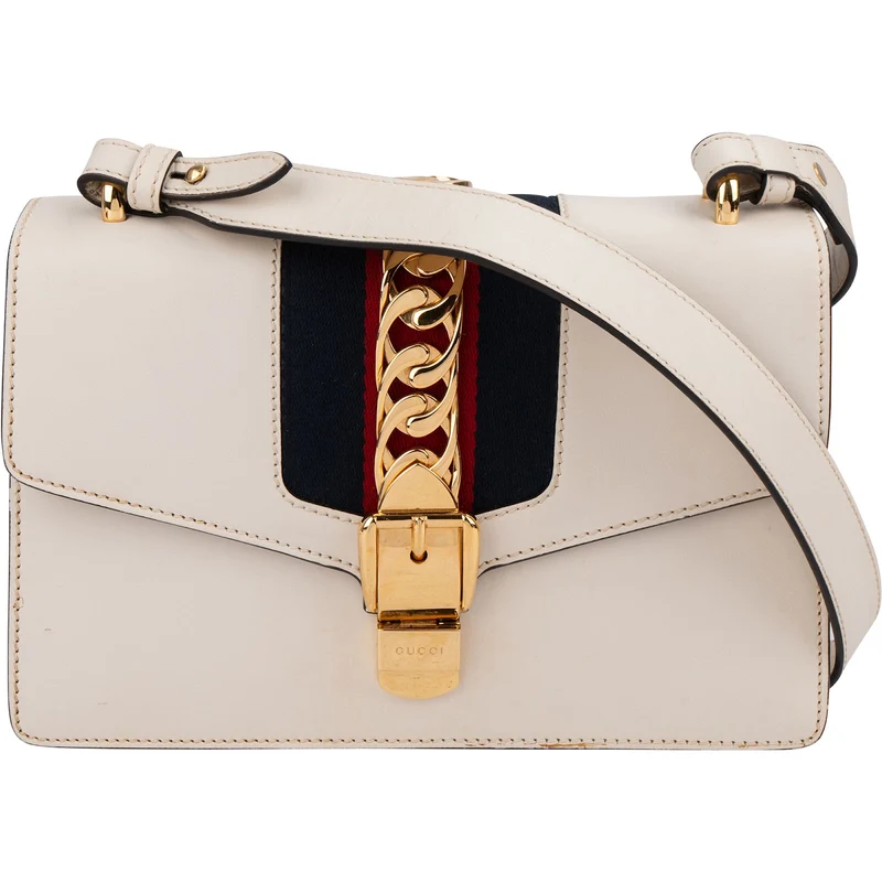 Gucci White Leather Sylvie Shoulder Bag