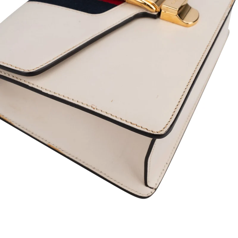 Gucci White Leather Sylvie Shoulder Bag