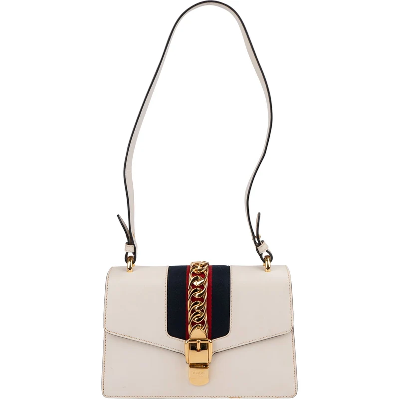 Gucci White Leather Sylvie Shoulder Bag