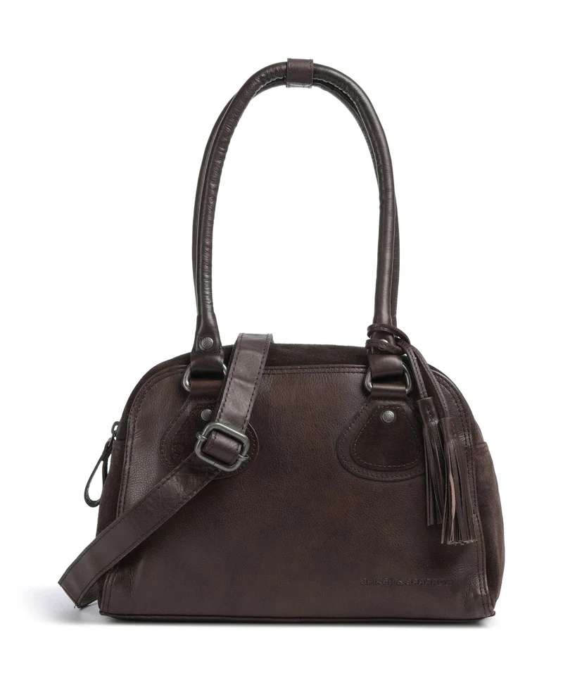 Spikes & Sparrow Suede Mix Sienna Schultertasche dark brown