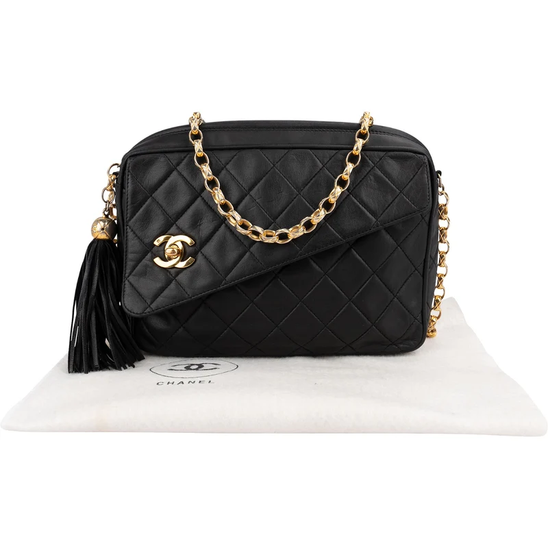 Chanel Quilted Lambskin Tassel Camera 24K Gold Crossbody Bag