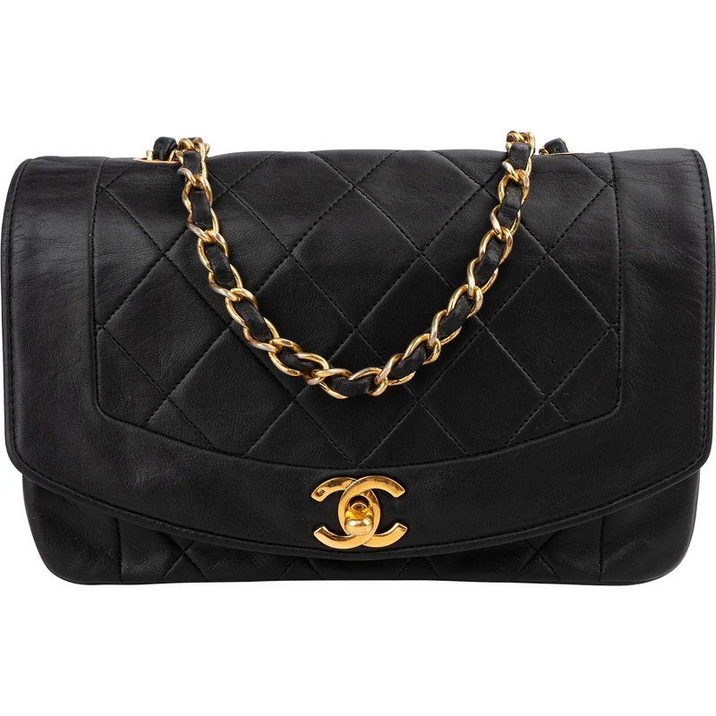 Chanel Quilted Lambskin 24K Gold Diana Small Single Flap Crossbody Bag