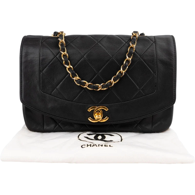 Chanel Quilted Lambskin 24K Gold Diana Small Single Flap Crossbody Bag