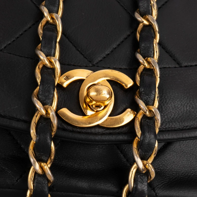 Chanel Quilted Lambskin 24K Gold Diana Small Single Flap Crossbody Bag