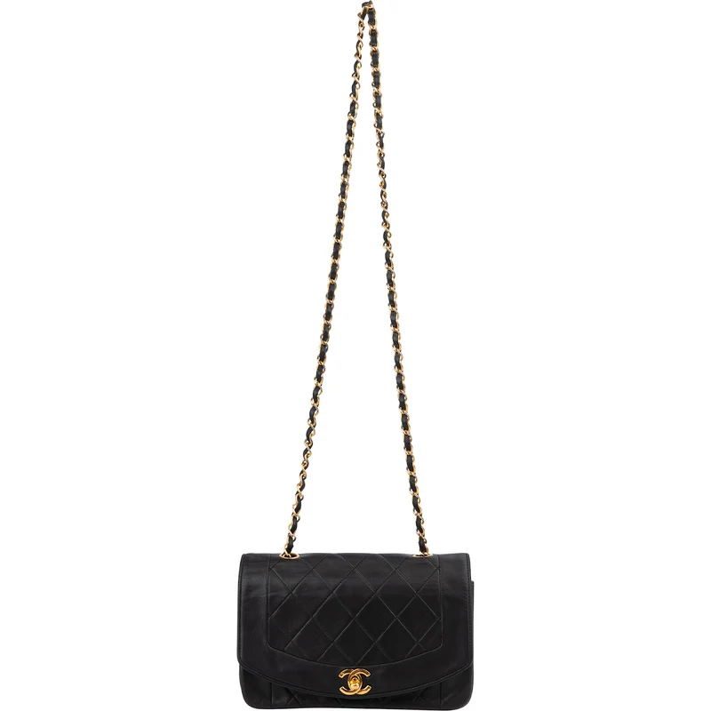Chanel Quilted Lambskin 24K Gold Diana Small Single Flap Crossbody Bag