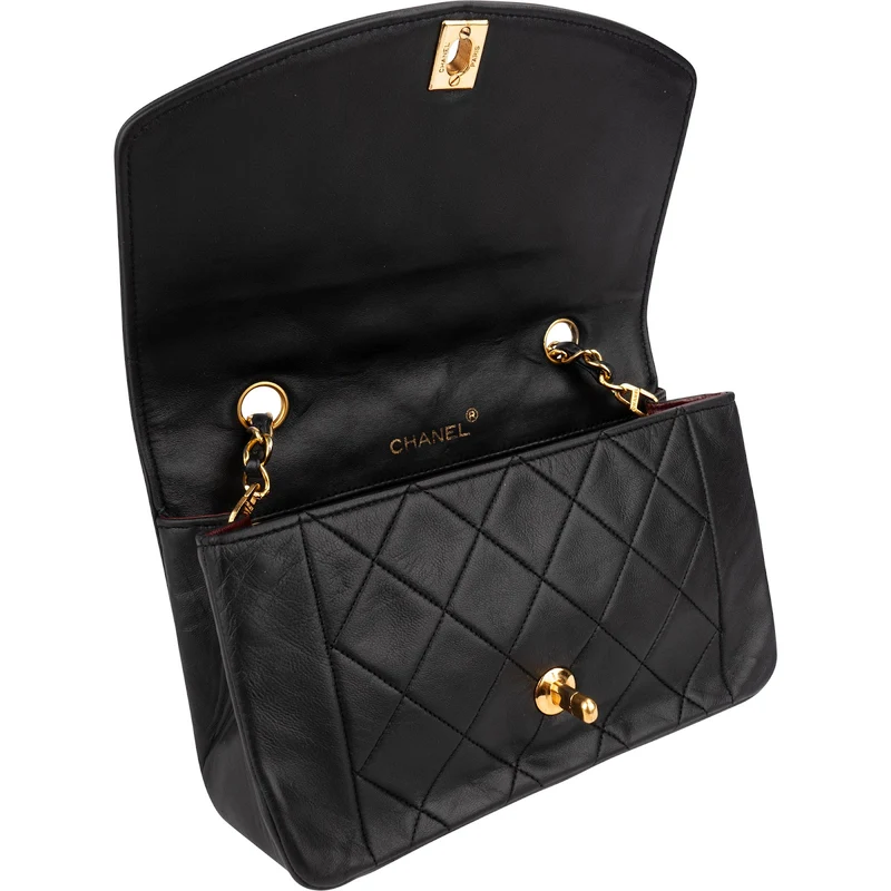 Chanel Quilted Lambskin 24K Gold Diana Small Single Flap Crossbody Bag
