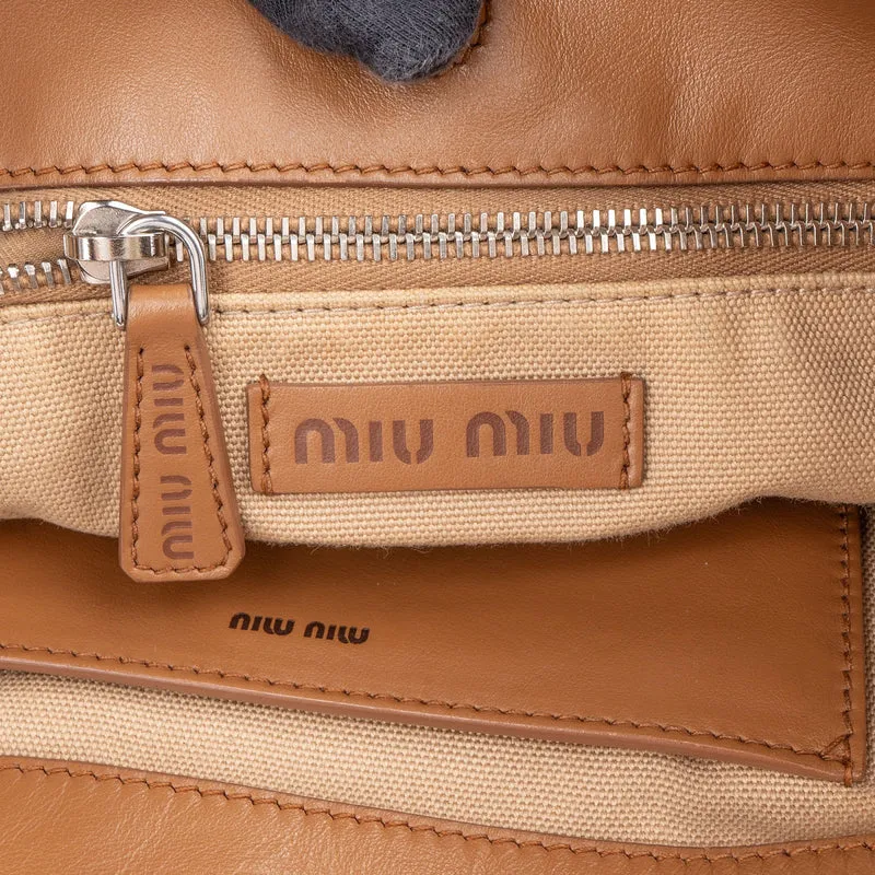 Miu Miu Vitello Madras Brown Leather Tote Shoulder Bag
