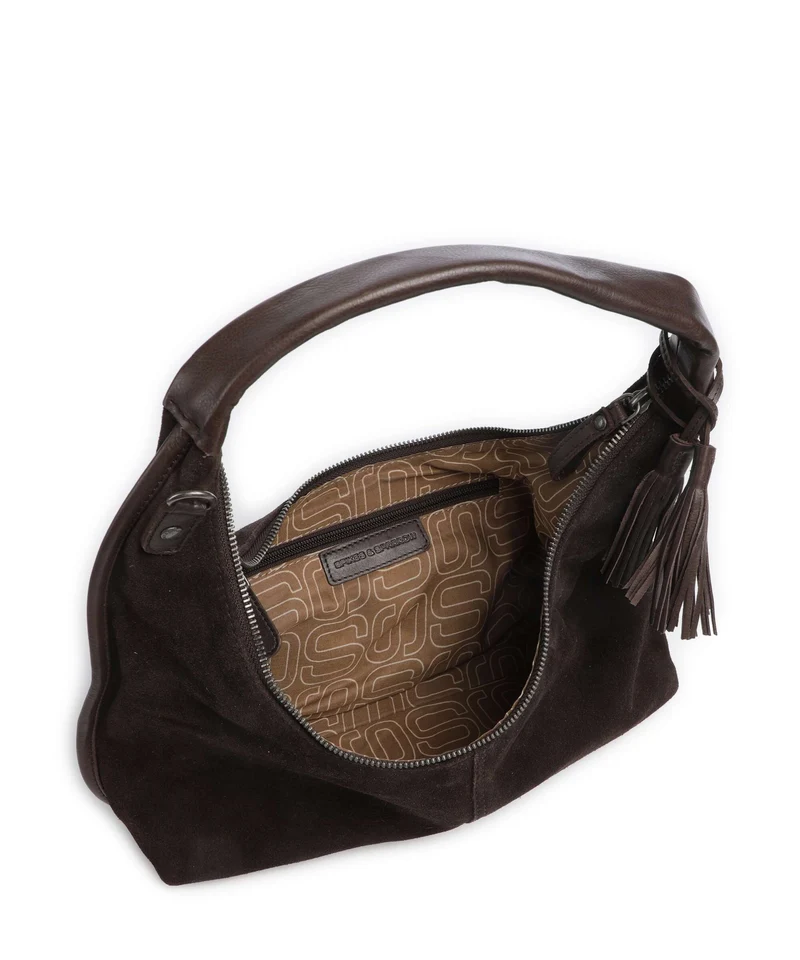 Spikes & Sparrow Suede Mix Gwyn Beuteltasche dark brown