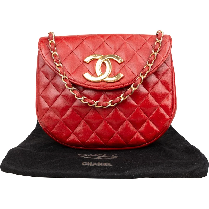 Chanel Quilted Lambskin Half Moon Single Flap Crossbody Bag
