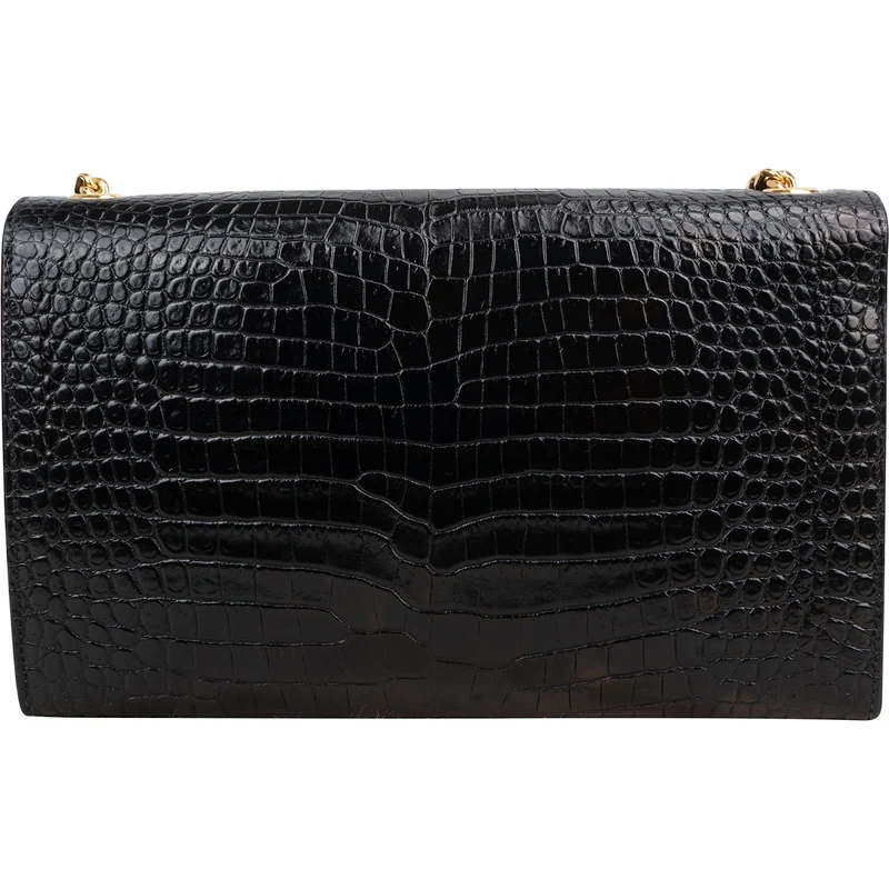 Saint Laurent Croc-Embossed Leather Kate Tassel Chain Crossbody Bag
