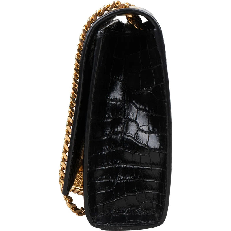 Saint Laurent Croc-Embossed Leather Kate Tassel Chain Crossbody Bag