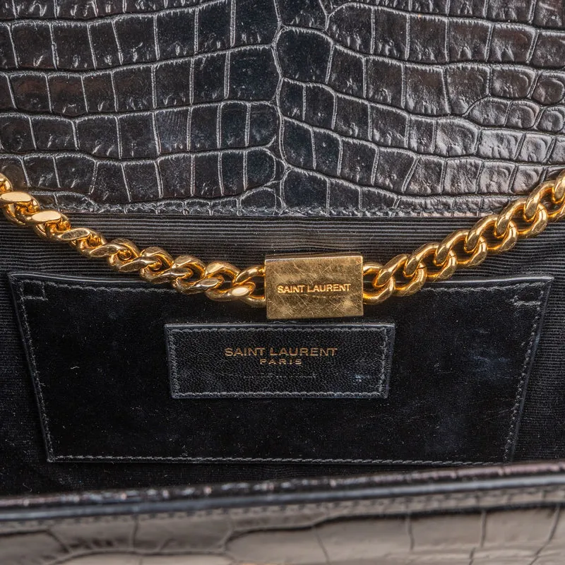 Saint Laurent Croc-Embossed Leather Kate Tassel Chain Crossbody Bag