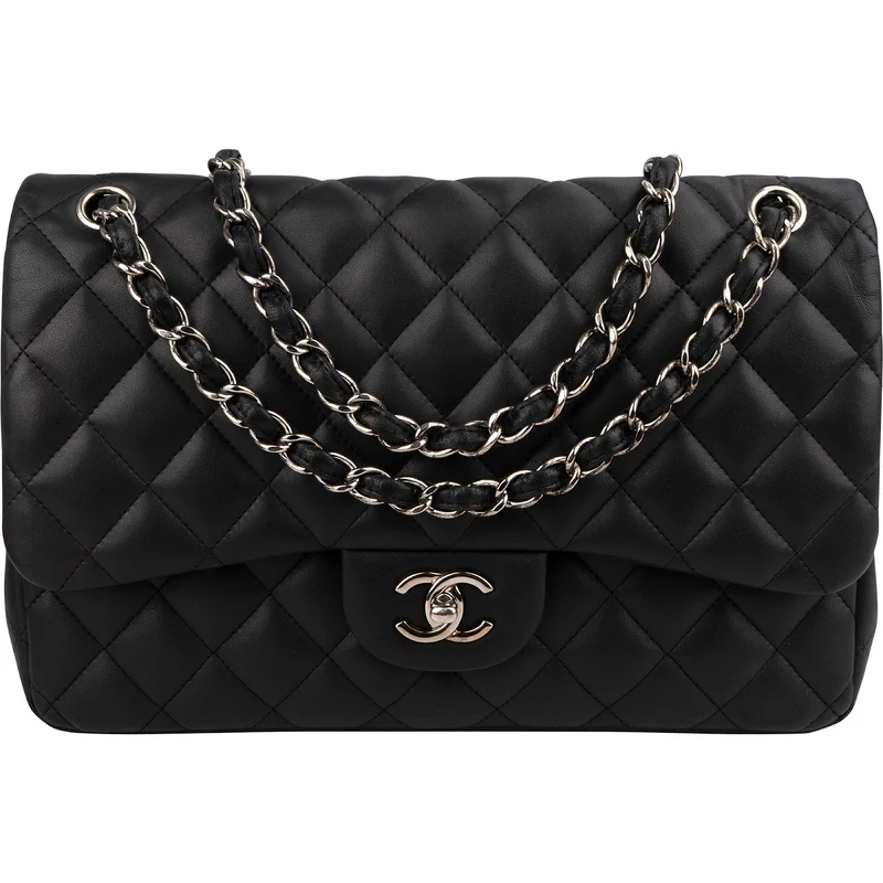 Chanel Quilted Lambskin Palladium Jumbo Double Flap Crossbody Bag