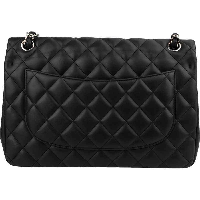 Chanel Quilted Lambskin Palladium Jumbo Double Flap Crossbody Bag