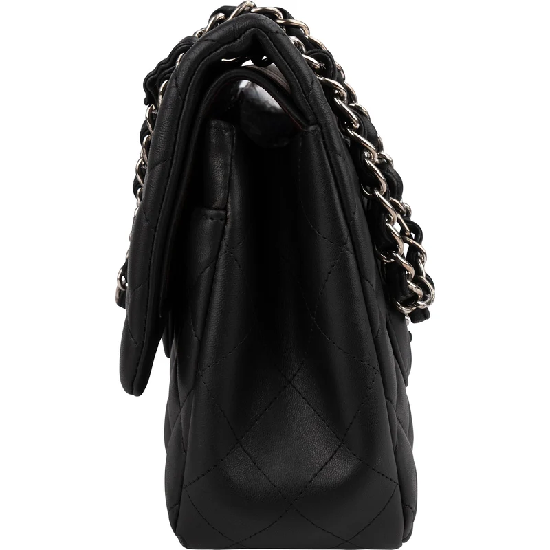 Chanel Quilted Lambskin Palladium Jumbo Double Flap Crossbody Bag