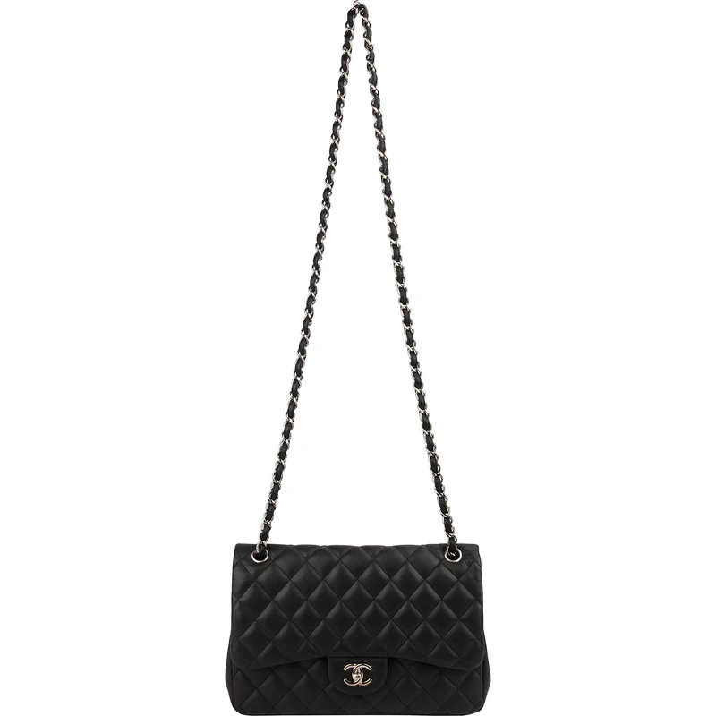 Chanel Quilted Lambskin Palladium Jumbo Double Flap Crossbody Bag