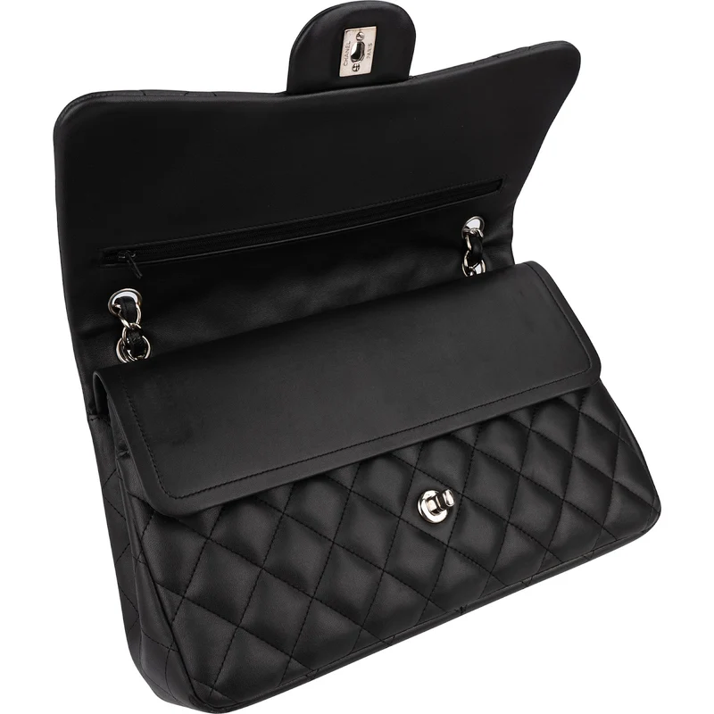 Chanel Quilted Lambskin Palladium Jumbo Double Flap Crossbody Bag