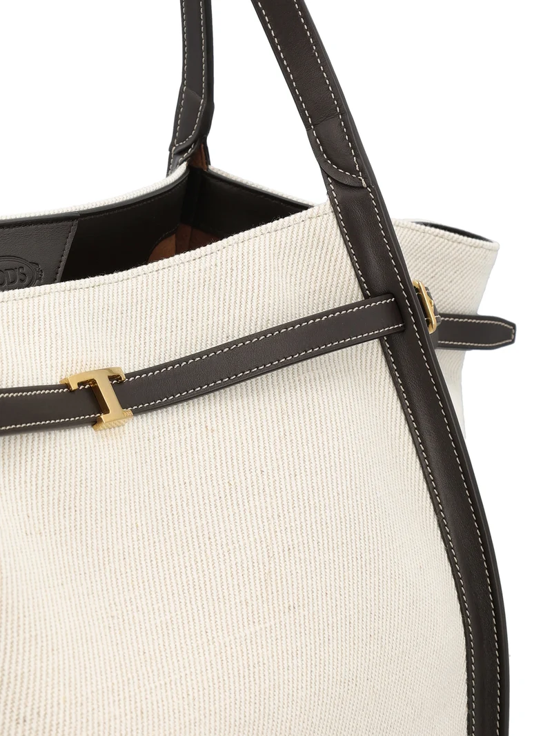 TOD'S Borsa Shopping In Canvas E Pelle Media