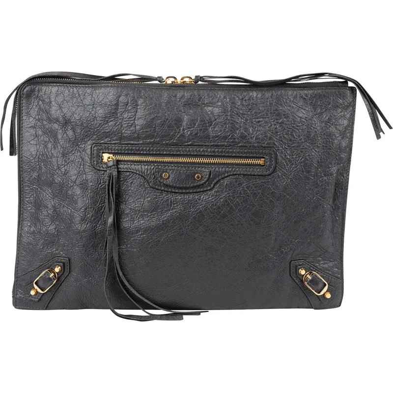Balenciaga Leather Classic Arena Laptop Case Clutch