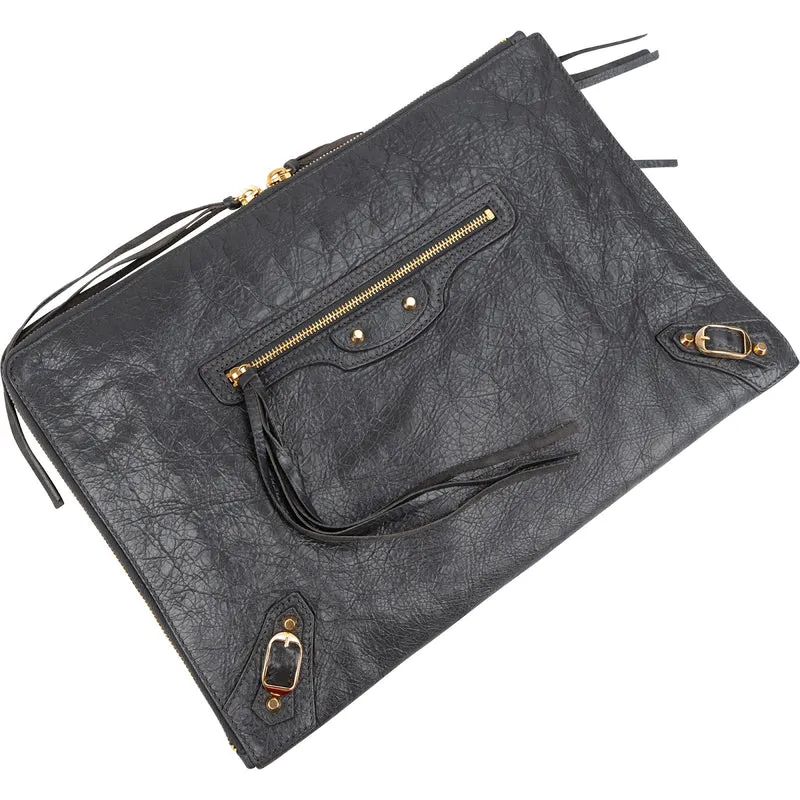 Balenciaga Leather Classic Arena Laptop Case Clutch