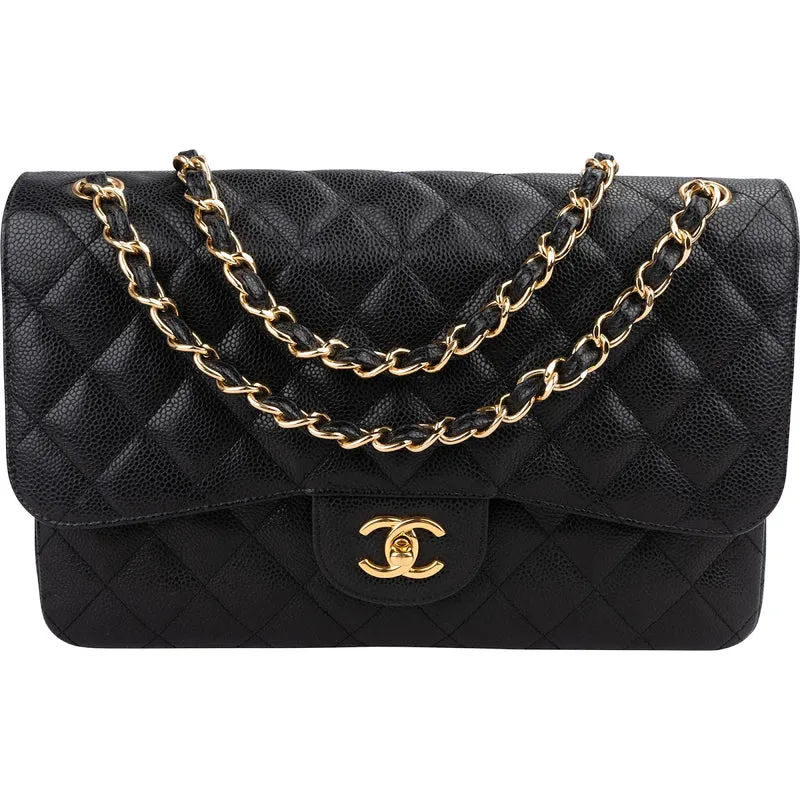 Chanel Quilted Caviar Leather Jumbo Double Flap Crossbody Bag
